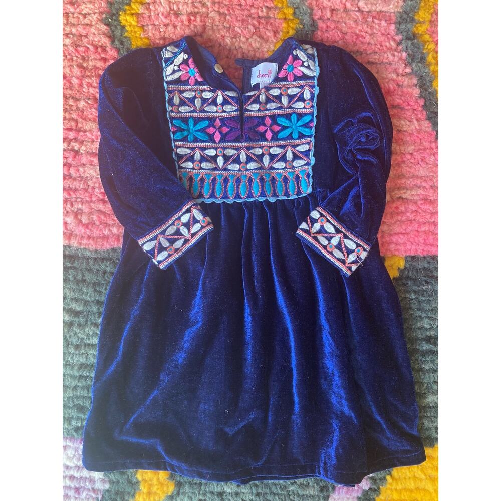 Cheeni Velvet Dress Girls Toddler Embroidered Flowers ~ Sz 3 3T Darling! - Picture 2 of 6